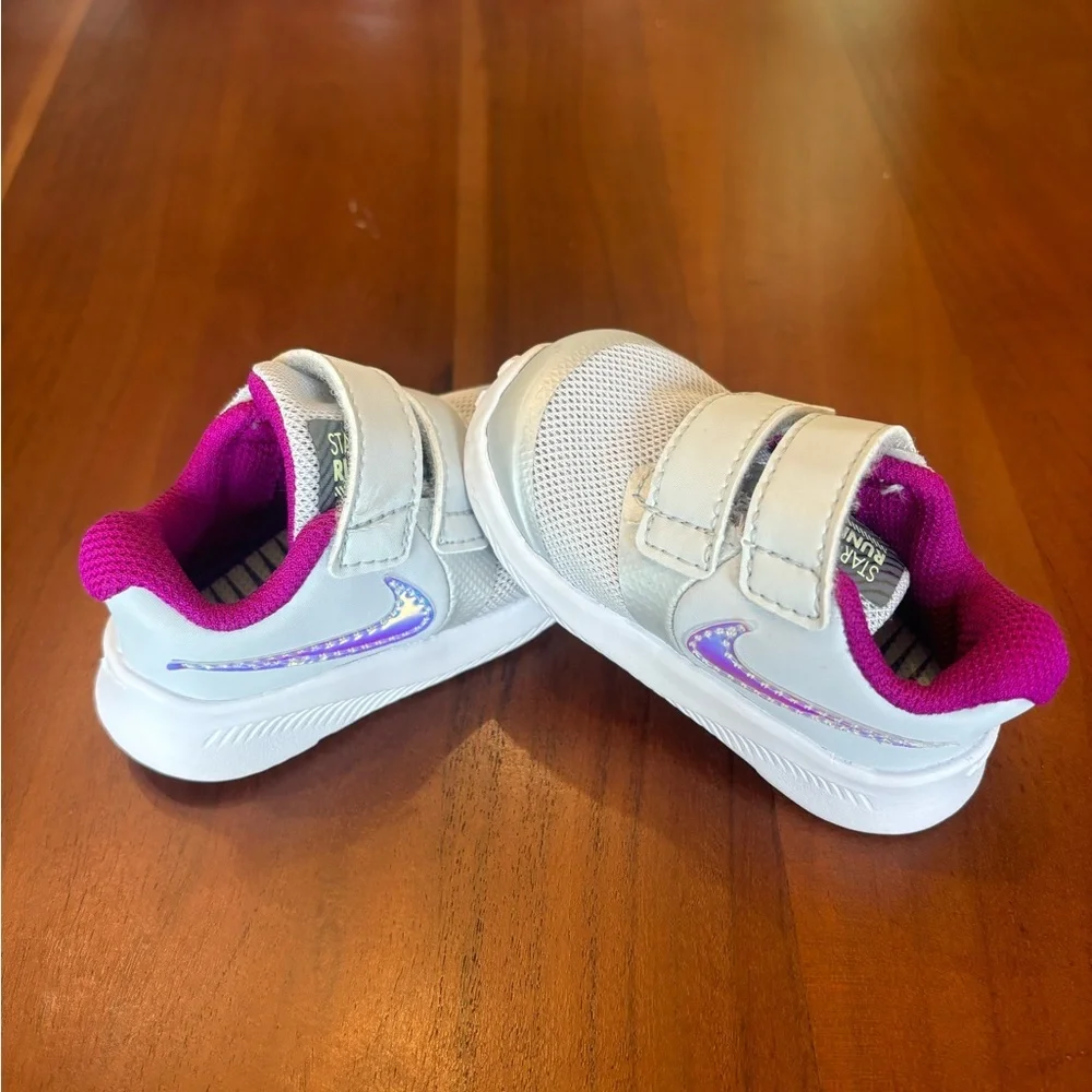 Nike Baby/Walker Shoes White with Purple Lining and Iridescent Swoosh
